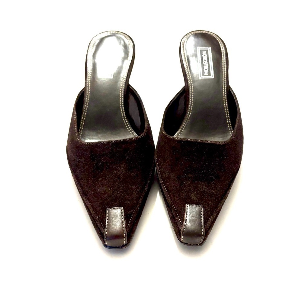 NORDSTROM Brown Suede Kitten Heels Mules - Picture 4 of 6